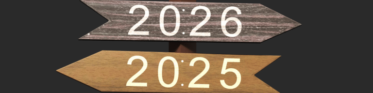 Two arrow shaped signs. One pointing back labelled 2025 and one pointing forward labelled 2026 I A moment of reflection for Career Moves